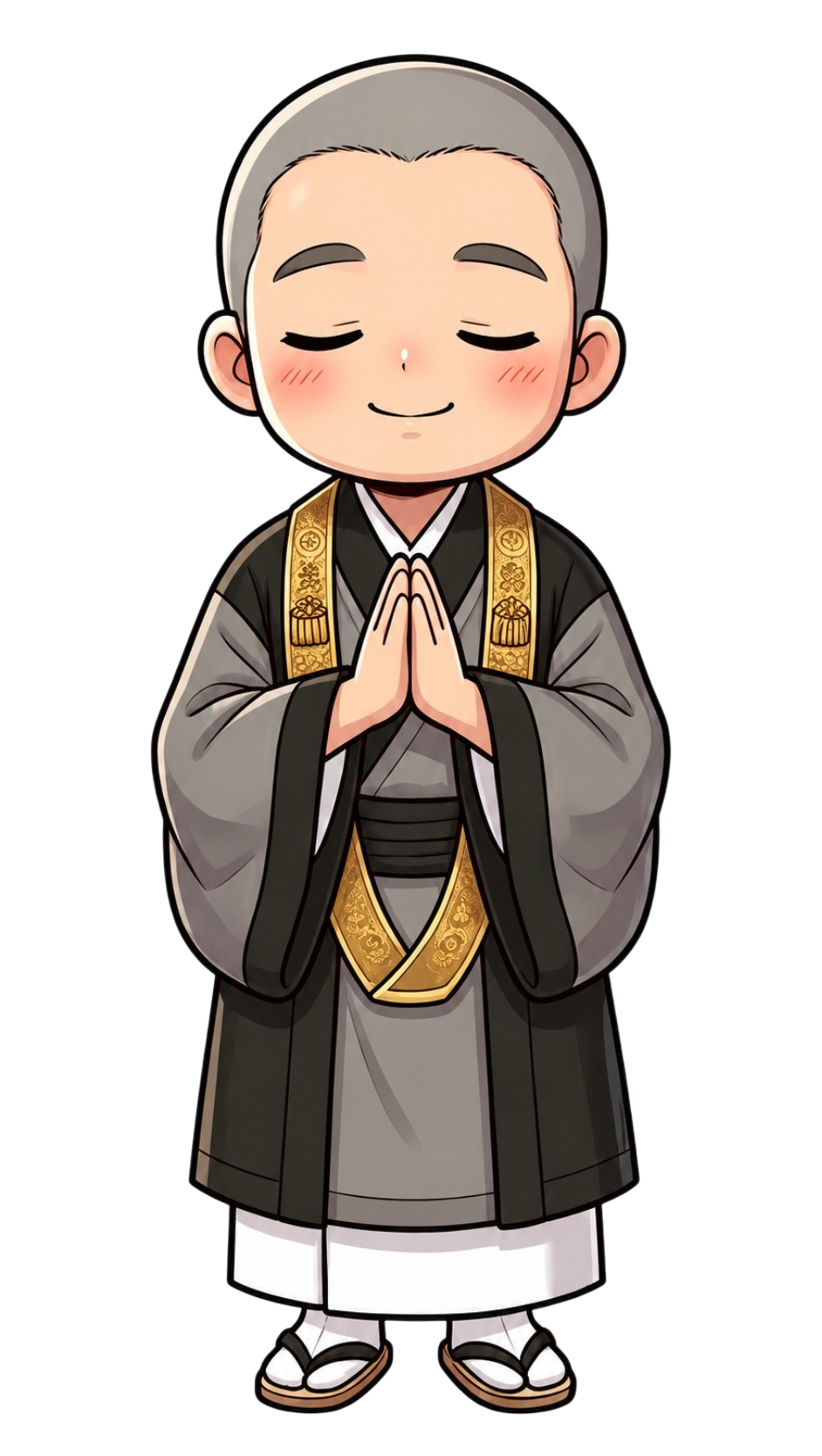 静かに手を合わせる、西光寺の案内役いくちゃんのイラスト